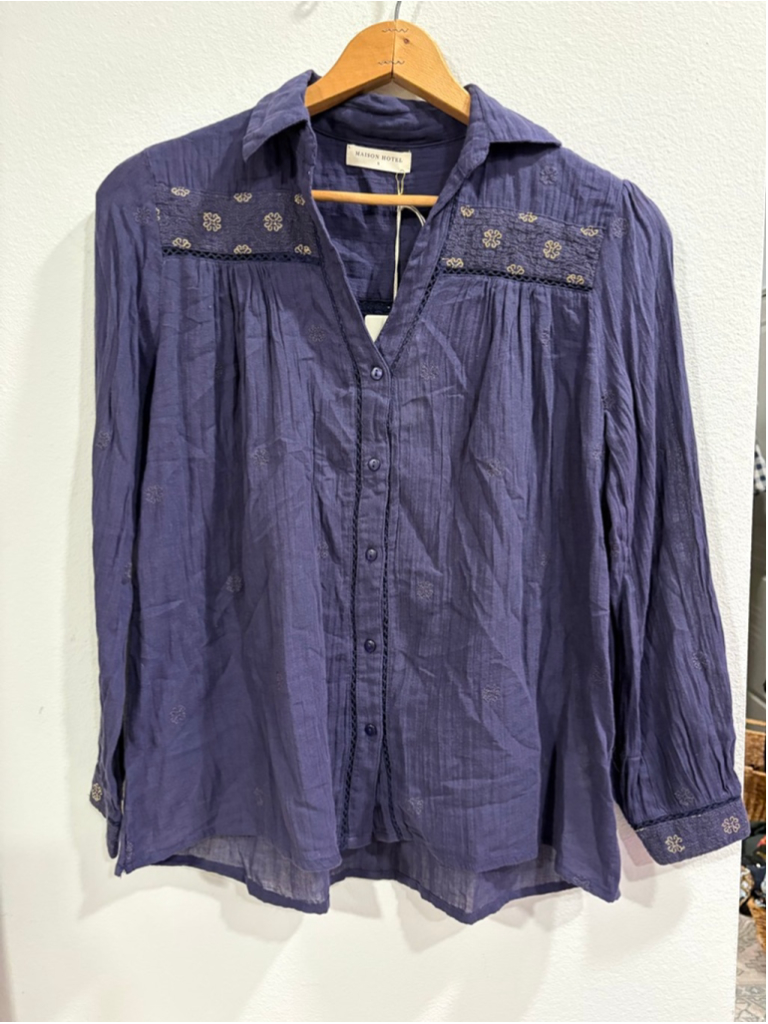 Nwt Maison Hotel Amrit Blouse Indigo Embers Boho Embroidered Top Small